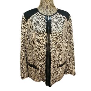 Laura Ashley 1X Black White Animal Print Zip Front Jacket Blazer Statement